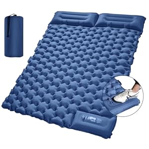 LAMA Double Sleeping Pad for Camping, 2 Persons Self Inflating Camping Mat for Sleeping, Ultralight Sleeping Mat with Pillow Built-in Pump, Ultra-Thick Air Mattress for Backpacking, Hiking, Blue