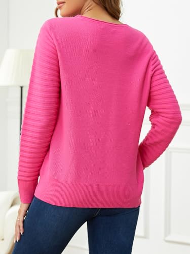 Image of SPARKLE & SKY Cotton Sweaters for Women: Lightweight Crew Neck Sweater with Stripe Sleeve - Pullover Knit Sweaters Fall