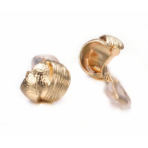 Image of Yoursfs Gold Textured Knot Clip On Earrings for Women Non Pierced Earring 18K Gold Plated Double Half Hoop Earrings Trendy Jewelry