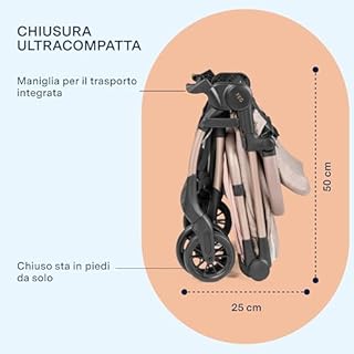 PEG Passeggino Leggero Volo con Parapioggia, per Aereo, Compatto, Omologato per Cappelliera, Misure Bagaglio a Mano, Adatto dalla Nascita fino a 22 kg, Include Borsa da Viaggio, Mon Amour