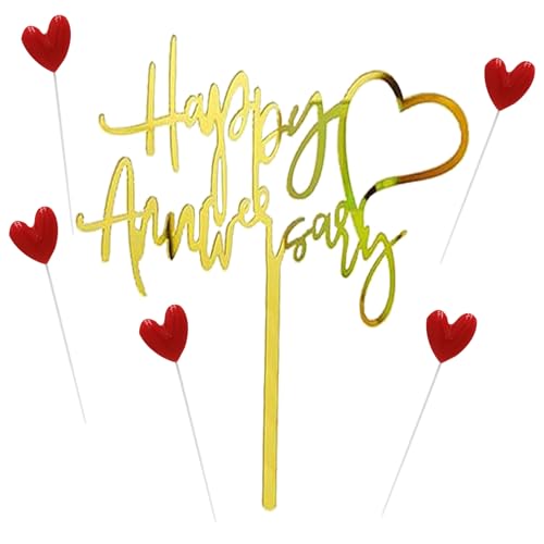 Happy Anniversary Cake Topper Happy Anniversary Cake Decorations for Party Decorations (one gold heart)