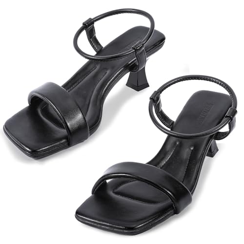Trakxy Women Square Toe Sandal Comfortable Open Toe Kitten Heel Ankle Strappy Sandal