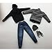 MonkeyJack 1/6 Scale Action Figure Clothes Gray Jacket Hoodie Jeans Shoes Toy Set Accessory