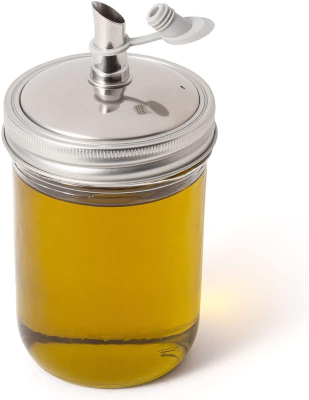 Jarware Stainless Steel Oil Cruet Lid, Wide Mouth Mason Jar Spout Lid