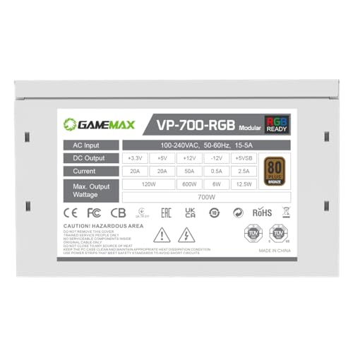 GameMax VP-Series 700W 80 Plus Bronze Power Supply (No Power Cord Included) - 700W GameMax VP-Series VP-700-RGB, Semi-Modular, Single Rail, 120mm RGB Fan, ATX PSU | White - Image 7