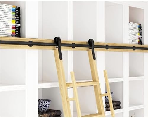 Sliding Library Ladder Hardware Kit - Bookcase Ladder Rails with Round Track & Floor Roller, Easy Install 100cm (3.3ft) - Perfect for Home & Office Use