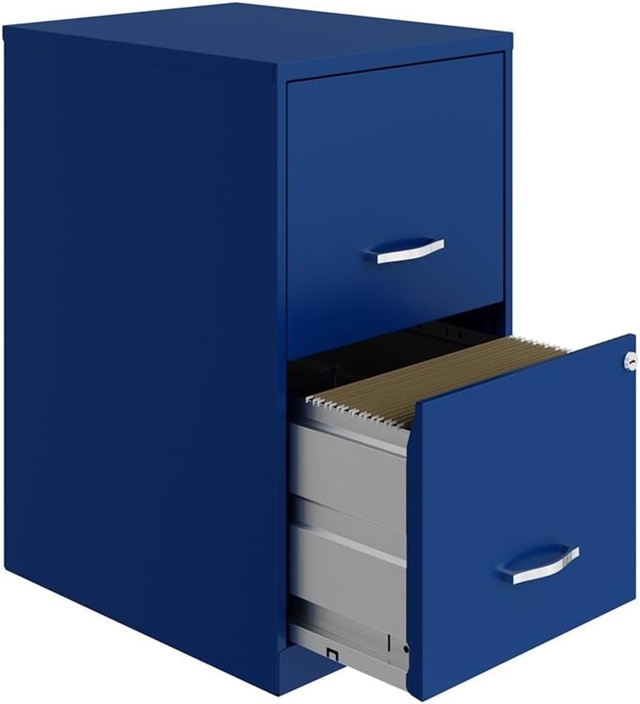 Pemberly Row 2-Drawer 18 in Metal Filing Cabinet, Classic Blue Finish, Painted Steel, Locking Drawers for Letter-Sized Files, Compact Office Storage Solution for Home Office or Small Workspace