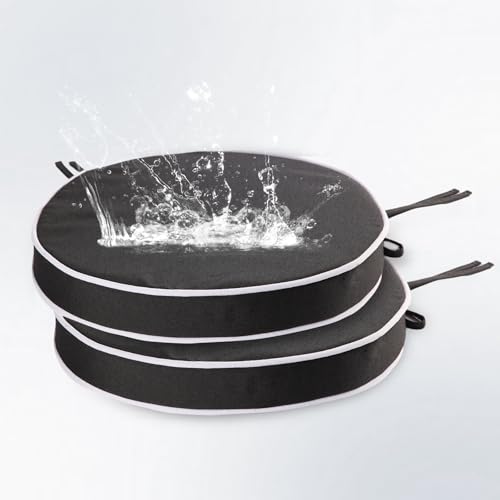 SUOBIA Outdoor Diameter 14 Inch Round Bistro Chair Cushion, Waterproof & Fade-Resistant Circular Seat Pad with Ties for Patio Furniture,Set of 2,Black