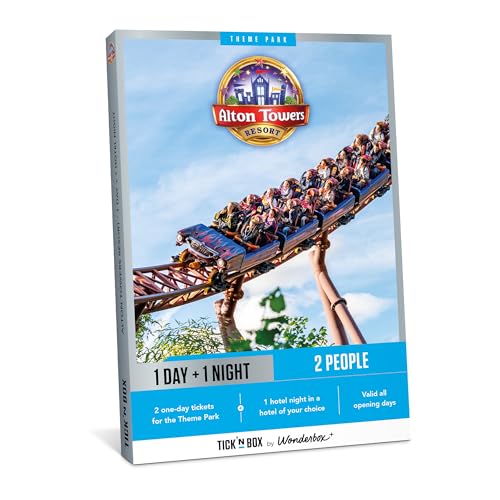 Tick&Box - Gift Box - Alton Towers Resort Stay - Visit The Alton Towers Resort Theme Park- 1 Day Entry for 2, 1 Night Stay - Gift Idea - Valid for 2 Years