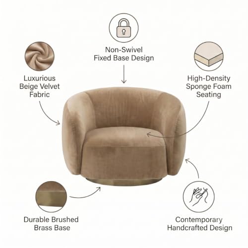 Image of Kingsman Furnitures Brok Swivel Luxury Accent Arm Chair 360 Degree Rotatable Sofa for Home | Bedroom, Living & Drawing Room | Ultra Soft and Comfortable for Lounge (Beige Velvet, Non-Swivel)