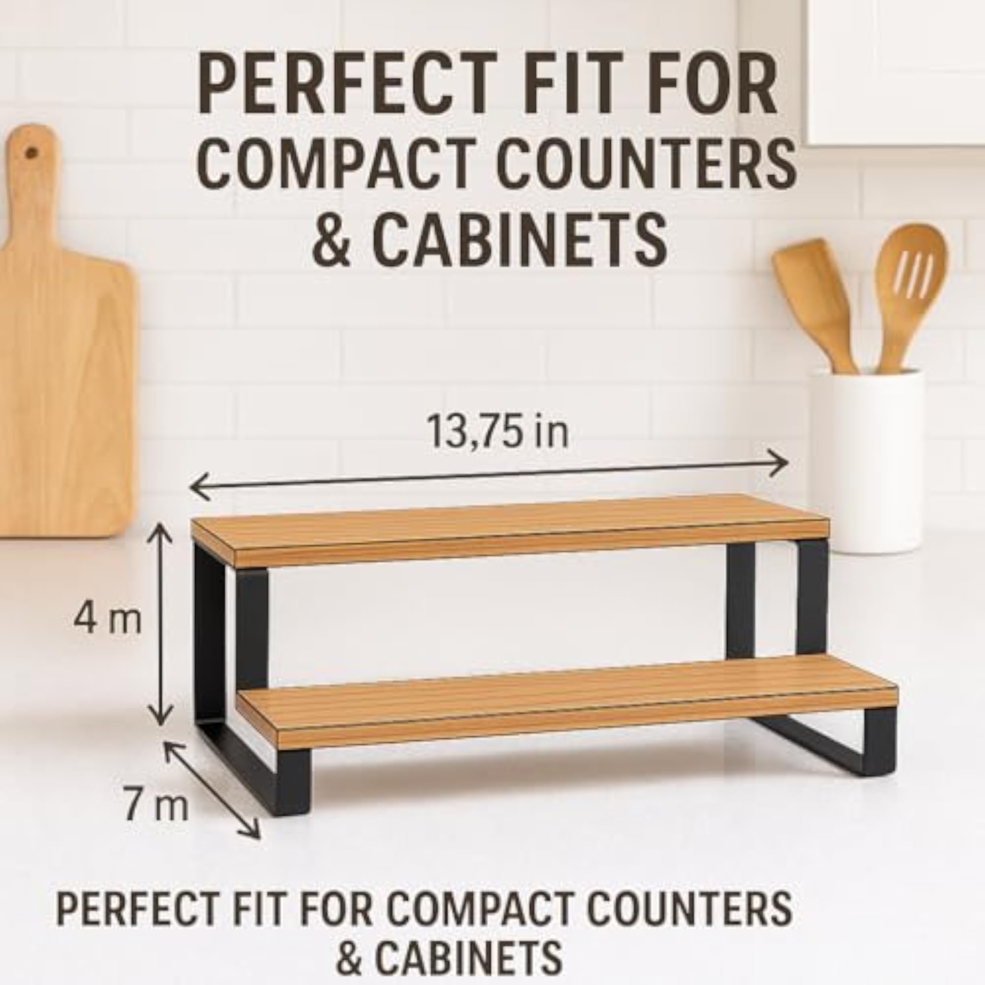 2-Step Kitchen Spice Rack Organizer, Brown Wood and Iron