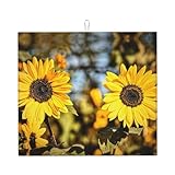 ZERAOKE Microfiber Dish Drying Mat For Kitchen Counter 16 X 18 Inch, Beautiful Sunflower Dish Drainer Mat With Hanging Loop, Absorbent Reversible Washable Foldable Dish Rack Pad For Countertop