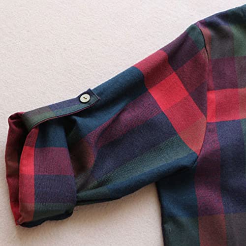 UIFLQXX Vestido maxi feminino casual 2023 manga longa solto xadrez estampado vestido midi manga list