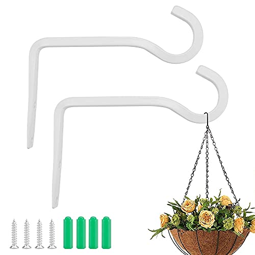 QUCUMER 2 Stücke Blumenampel Haken Weiß Pflanzenhalterung Wand Balkon Blumenampelhalter Eisen Wandhaken Hängend Wandhalterung Blumenampel Halterung Metallhaken für pflanzen Vogelhäuschen Laterne