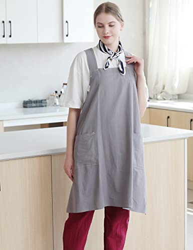 Apronner Cross Back Linen Aprons For Women With Pockets Blend Dress For Baking Cooking Gardening Works Grey #TOP7