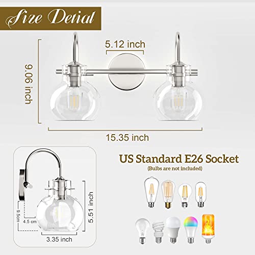 Paihome 2 Light Bathroom Light Fixtures Brushed Nickel, Bathroom Vanity Light 22Inch Wall Lights For Mirror Nickel Vanity Lighting Bathroom Silver Bathroom Light Over Mirror Farmhouse Wall Sconce #TOP4
