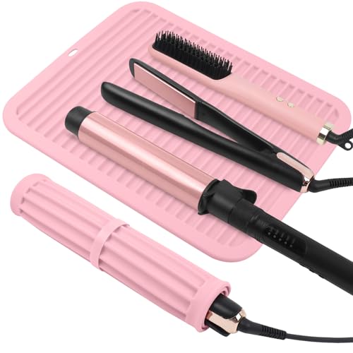 WRORUNER Oversize Silicone Heat Resistant Mat Professional Hair Tools Mat for Curling Irons Flat Irons Hair Straighteners Portable Travel Hot Tool Pad Cover with Velcro(14.2 x 11.0)
