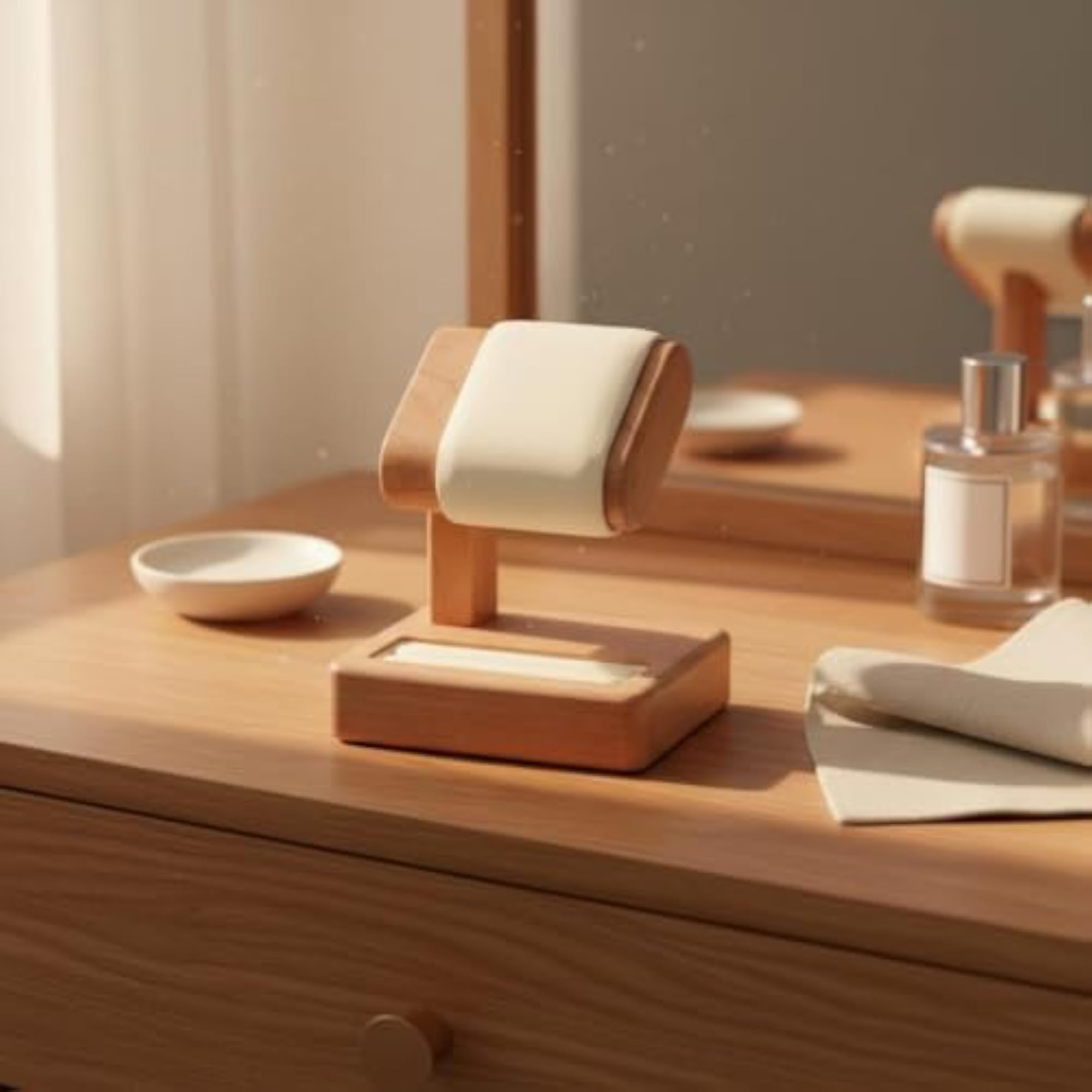 Textile-Covered Wooden Watch Display Stand