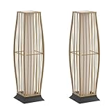 Pationate Rattan Outdoor Floor Lamp Set of 2, Boho Solar Porch Lights Outdoor Waterproof for Patio, Garden, Balcony & Deck, Natural (Vertical)