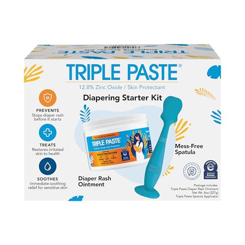 Triple Paste Diaper Rash Cream for Baby & Baby Spatula Bundle - 8 oz Zinc Oxide Ointment and Spatula Treatment, Soothe and Prevent Rash with a Pediatrician-Recommended Hypoallergenic Formula by Triple Paste - Used condition - US$18.69