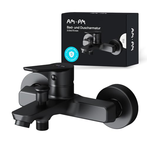 Badewannenarmatur Schwarz Matt mit Auslauf, Mischbatterie Badewanne, Brausebatterie Wanne, Einhand-Wannenbatterie für Badewanne und Dusche, Badezimmer Armatur, AM.PM Hit FTA10022