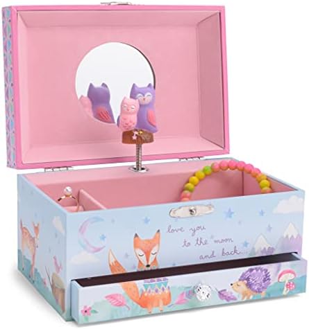 Jewelkeeper Girl's Musical Jewellery Storage Box with Pull-out Drawer, Woodland Owls Design, Twinkle Twinkle Little Star Tune