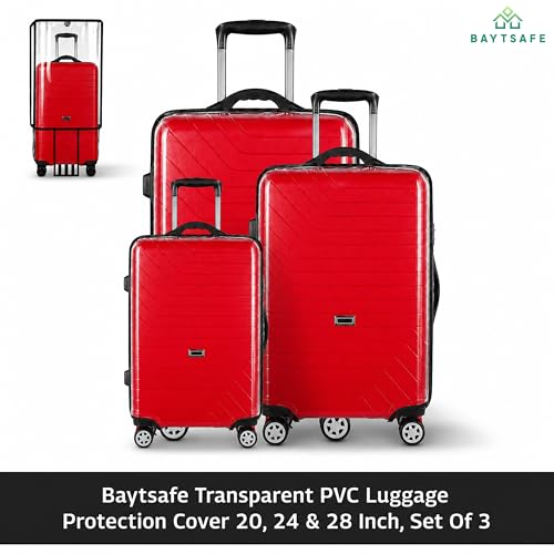 Image of Trolley Bag Cover 24 Inch | Waterproof Dustproof PVC Suitcase Protector with Zipper | Transparent Luggage Cover for Medium Trolley Bags | Travel Baggage Protector