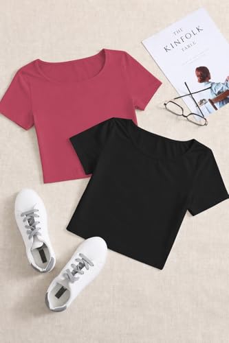 Image of KERI PERRY Tops for Women Crop Top for Women's Tank Activewear Tee Sports Work Out Wear Casual Round Neck Cotton Camisole Pack of 2