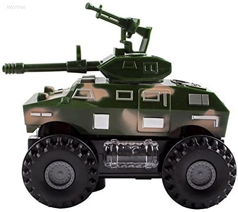 WolVol Set of 8 Military Car Truck Toys with Lights and Sounds for Kids, Army Action with Bump Go (Size of Each Vehicle is Approximately 5 x 3)