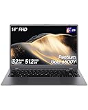 RNRUO 2026 Laptop, Pentium Gold 6500Y Processor(Up to 3.4GHz),32GB RAM 512GB SSD,14 Inch FHD IPS Display, 5000mAh Battery,Type-C,Portable Laptops Computer for Business Office Home