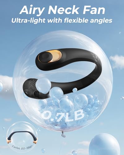 TUNISE Ventilateur de cou, ventilateur personnel avec écran LED,rechargeable USB-C, batterie 4000 mAh,3 vitesses réglables & fonctionnement ultra-silencieux,idéal pour maison, voyage, sport,Noir – vue 4