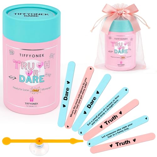 TIFFYONEK Slumber Party Games for Girls Ages 8-12 10-14 - Fun Sleepover Activities & Board Games for Teens - 60 Truths and Dares Question or Challenge Game - Birthday Gift for Tween Girls (Pink)