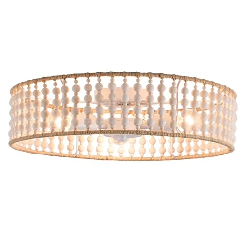 18" Boho Drum Chandelier,3 Lights Semi Flush Mount Ceiling Light