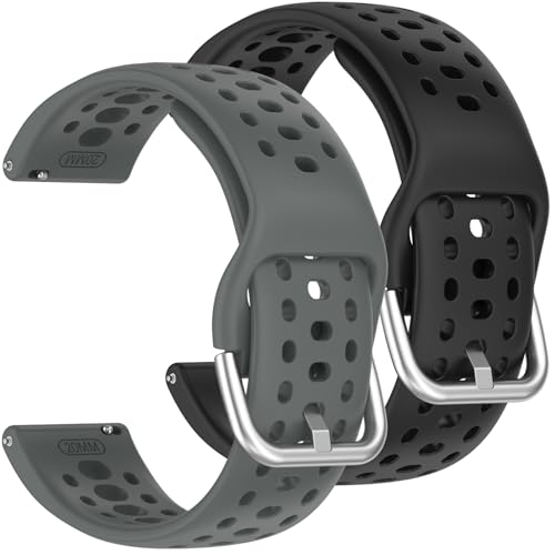 KUSINHOKA Silicone Bracelet pour Amazfit Active 2/Active 2 Square, [2 Pièces] Souple Respirante Bracelets de Montre, Remplacement Sangle Bracelet Strap [Libération Rapide], Gris + Noir