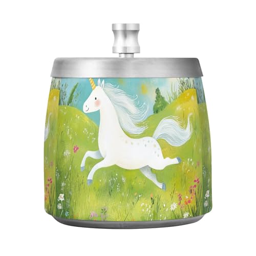 enhörningar äng rostfritt stål cigarett askfat med lock för cigaretter utomhusbord, söt halkfri klassisk design askfat för cigarrälskare rökare