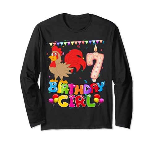 Its My Birthday 7Chicken Cute Birthday Chicken Girl 7th Long Sleeve T-Shirt