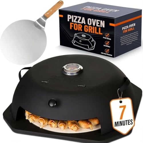 HeatGuard Pro Geras Pizza Oven for Grill - Grill Top Pizza Oven For Outdoor Camping - Pizza Stone, Pizza Peel Kit - Portable Backyard BBQ Pizzas Maker Charcoal, Pellet, Propane Gas Wood Attachment by Geras - Used condition - US$90.90