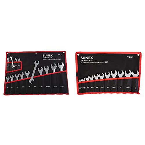 Sunex 9914A 14 Piece Angle Head Sae Wrench Set (Full Polish) Crv & Tools 9930 Sae Stubby Combination Wrench Set, 3/8-Inch - 15/15-Inch, 11-Piece #TOP18