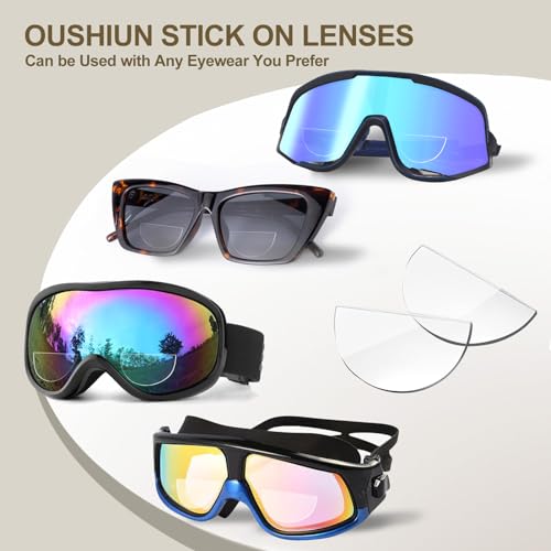 OuShiun 2 Pack Stick on Readers Clear Magnifying Bifocal Lenses Convert All Eyewear into Reading Glasses, Reused, Waterless (+2.0)