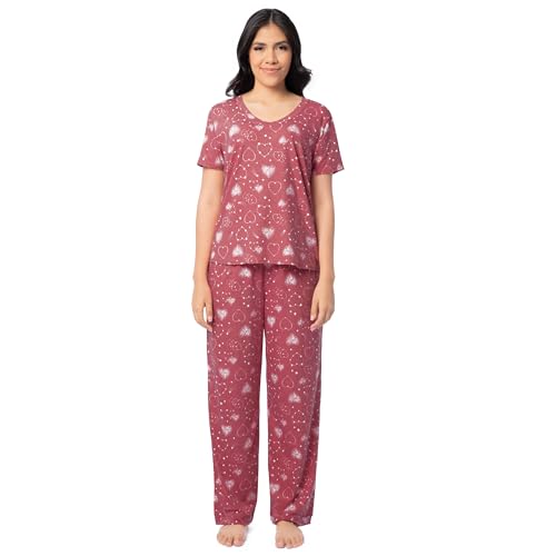 Fruit of the Loom womens Short Sleeve Tee and Pant 2 Piece Sleep Set