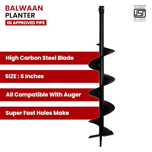 Image of BALWAAN Krishi 6-Inch Single Spiral Drill Planter | 15 cm /152 mm Post Hole Digger for Garden & Agricultural Use|PT-6