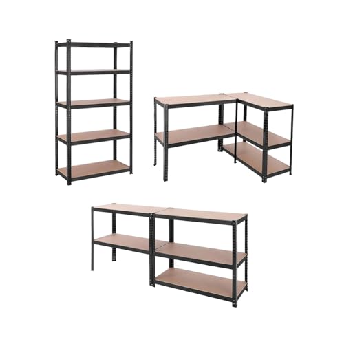 DAIMANN Scaffale Metallo Garage Componibile – Scaffali in Metallo con 5 Ripiani, Effetto Legno, Salvaspazio per Cantina, Ufficio e Magazzino