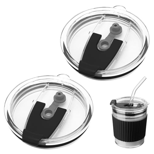 2 Pcs Classic Clear Flip Replacement Lids,Reusable For 20 Oz, 30 Oz Tumbler - Reusable Non-Slip Replacements Splash Spill Lids For Tumbler Travel Cup(Black, 20 Oz)