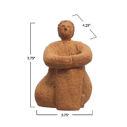 Bloomingville AH3123 Sitting Woman Figurine Stoneware Sculpture With Reactive Glaze, Matte Terra-Cotta Accent Decor, Terracotta thumb #11