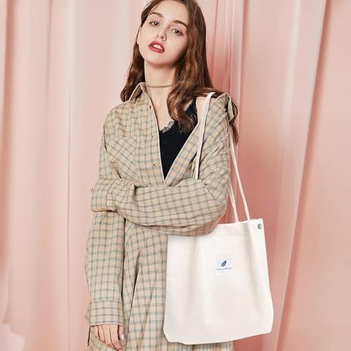 Image of PALAY Tote Handbags for Women Girls Stylish Large Capacity Canvas Corduroy Shoulder Bag With Inner Pocket Grocery Bag Tote Bags for Office, College School Work Shopping Travel Daily Use - White