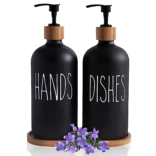 Wisebom Dispensador Jabon Cocina de 500ML, 2 Piezas Dosificador Jabon Cocina con Bandeja, Dispensador De Jabón, Dispensador De Jabón De Vidrio, Accesorios Cocina para Lavavajillas, Baño
