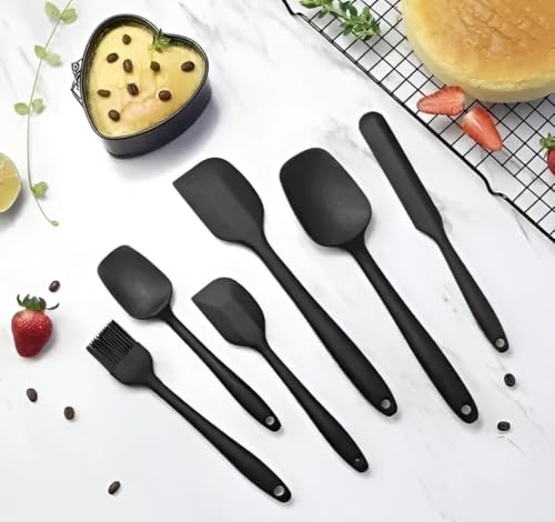 Image of Achintya 6-Piece Silicone Spatula Set | Heat Resistant Non-Stick Kitchen Utensils for Baking & Cooking | Flexible Rubber Scrapers, Basting Brush & Icing Spatulas for Mixing