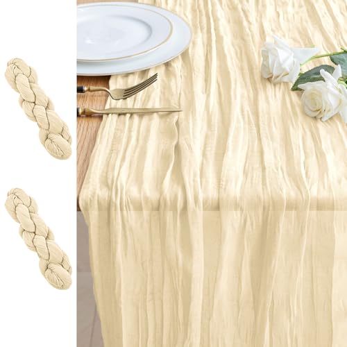 Cheesecloth Table Runner 10FT 2Pcs Beige Boho Gauze Rustic Sheer Runners