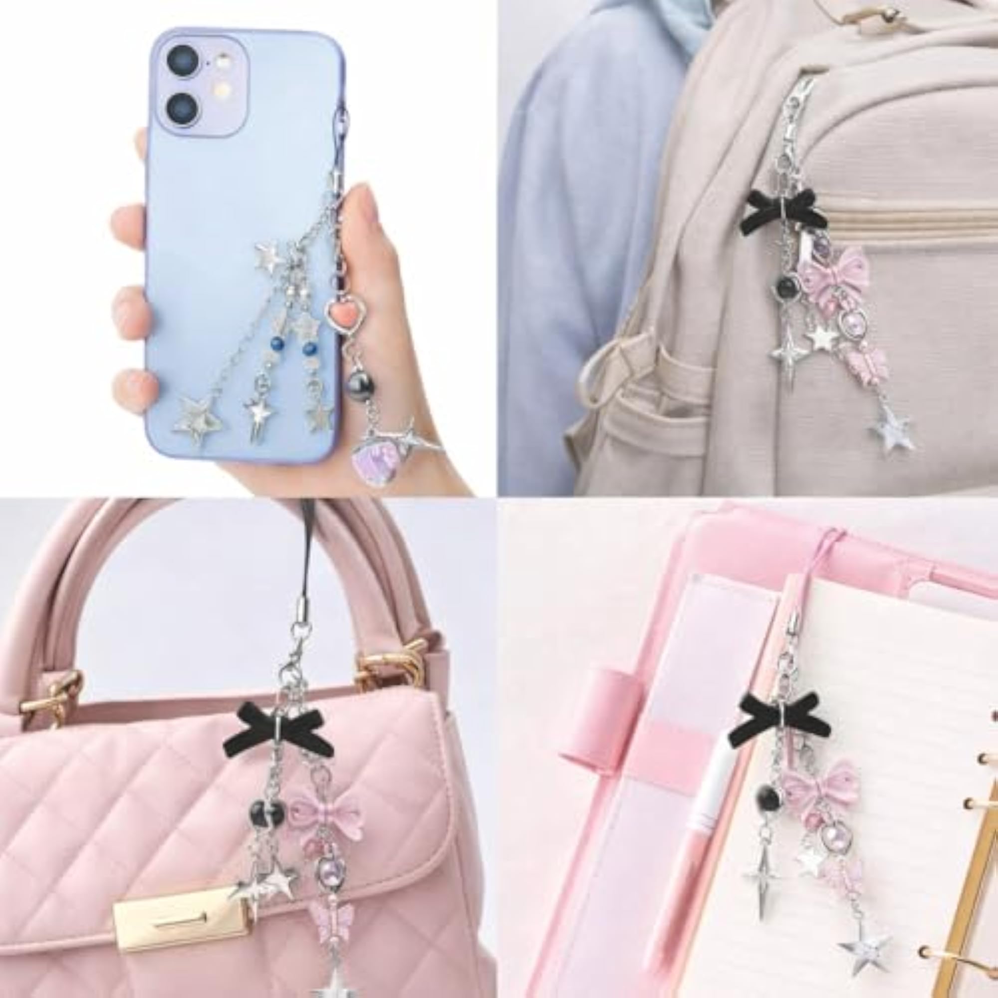 Sumiko 4 Pcs Phone Charms, Kawaii Beaded Cell Straps
