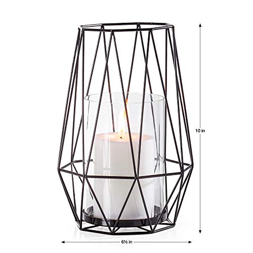 Torre & Tagus Diamond Deco Black Metal & Glass Candle Holder For Pillar Candles - Hexagon Mid Century Modern Geometric Room Decor For Entryway Table, Dining Room Sideboard, Home Office Bookshelf 10" H #TOP1